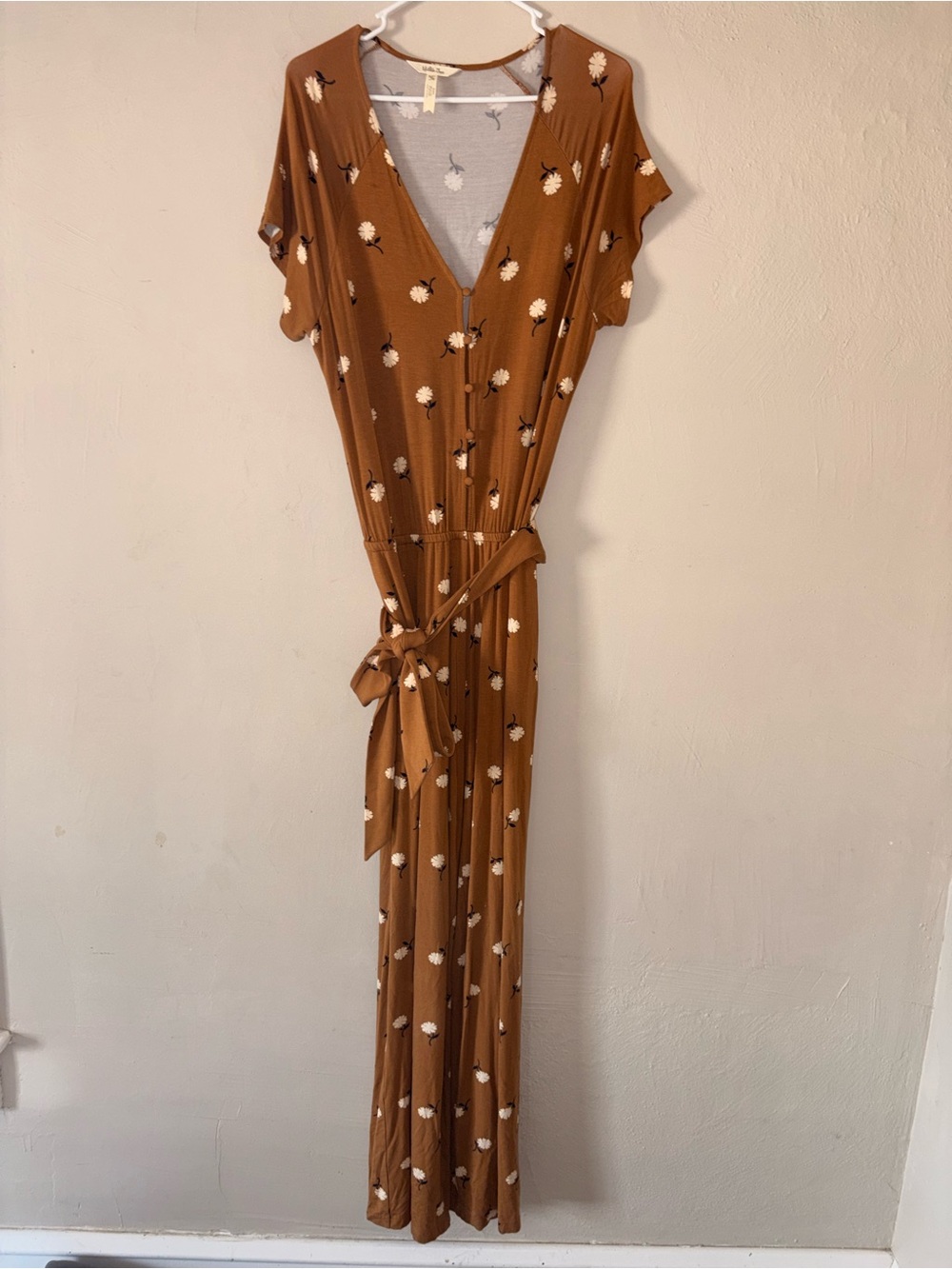 Matilda Jane up in front jumpsuit mustard floral M